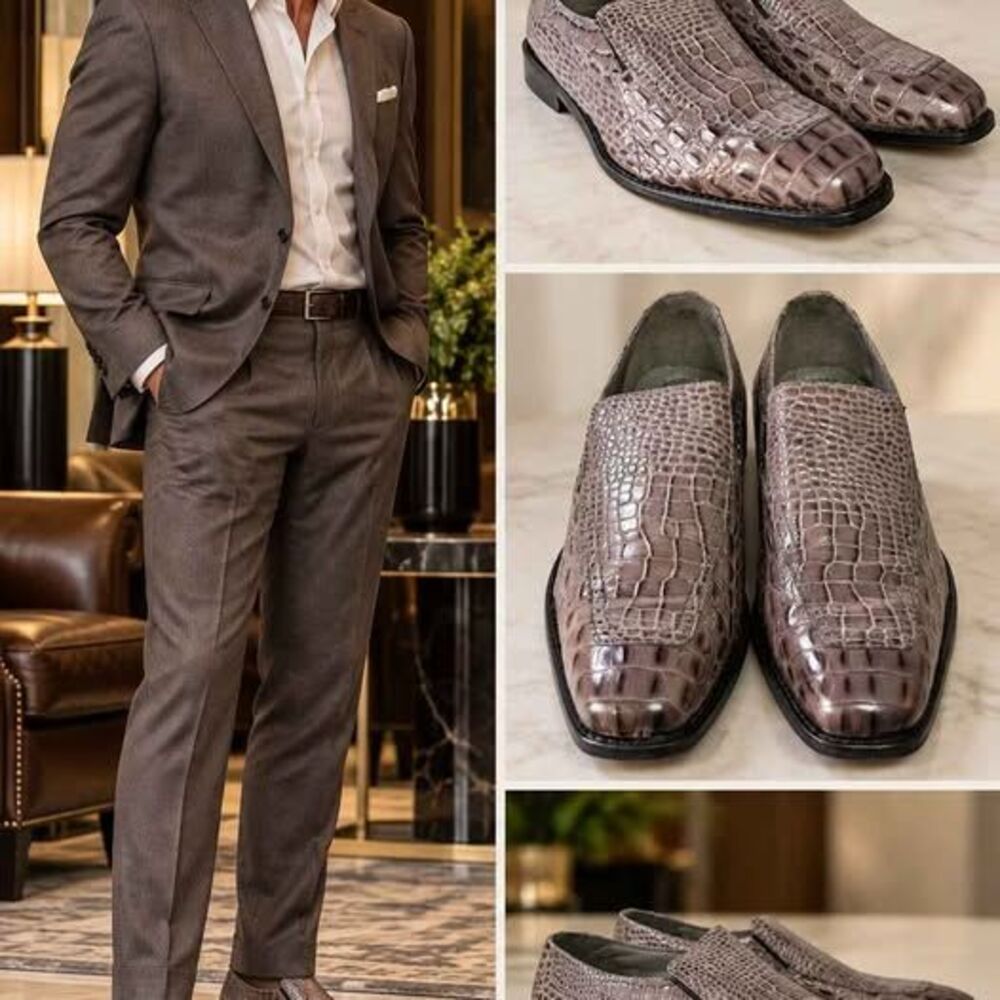 Stacy Adams Men's Croc Embossed Slip On Dress Loafers Gray Size 10.5 M